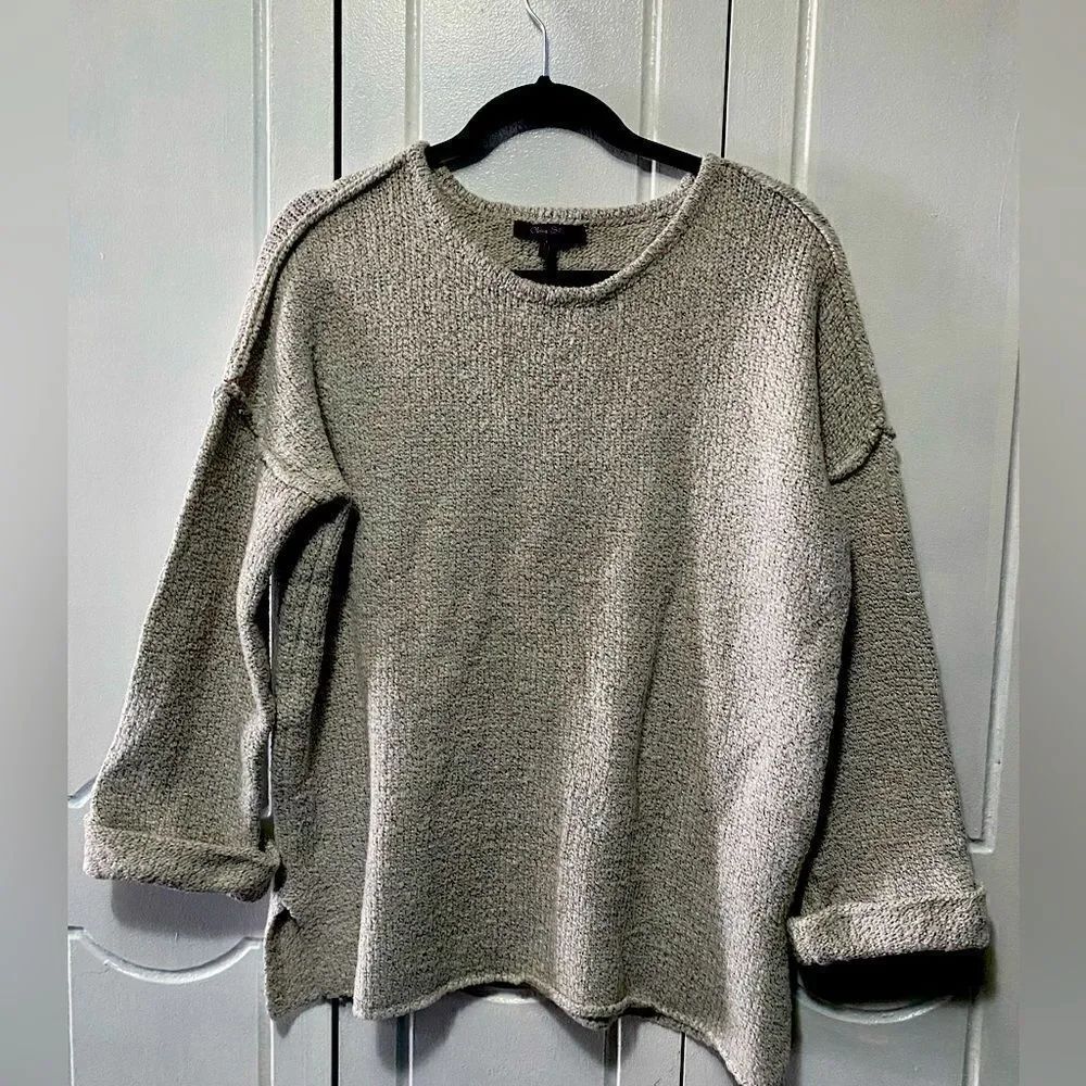Olivia Sky teddy sweater tunic top, long roll up sleeve XL
